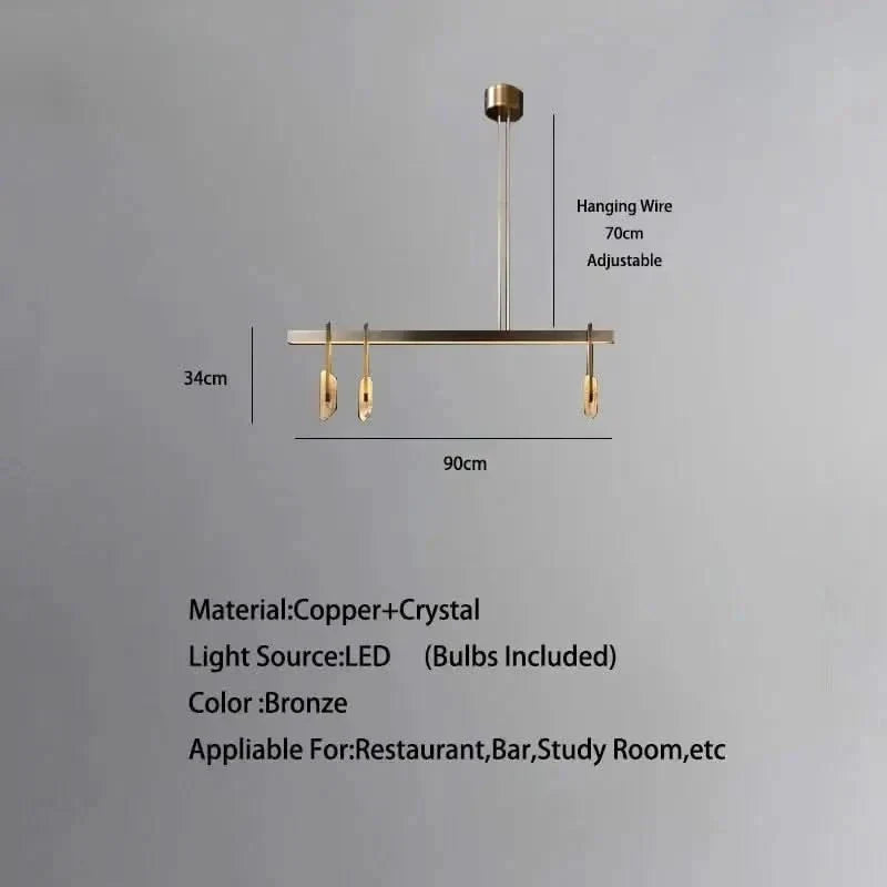 Copper Multi-Head Kitchen Island Chandelier – Linear & Round, 3 to 10 Heads, Dimmable