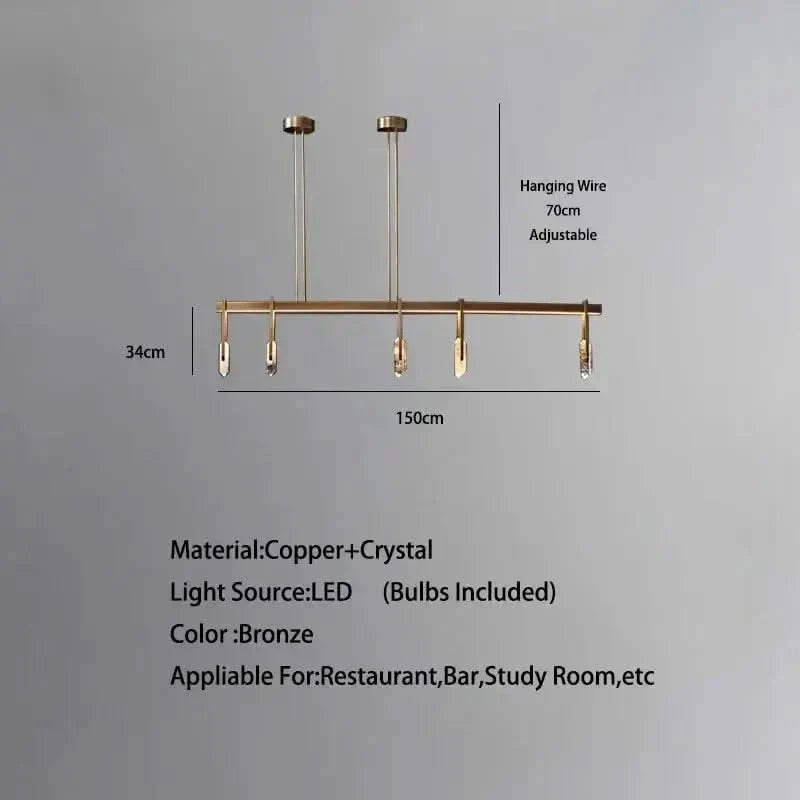 Copper Multi-Head Kitchen Island Chandelier – Linear & Round, 3 to 10 Heads, Dimmable