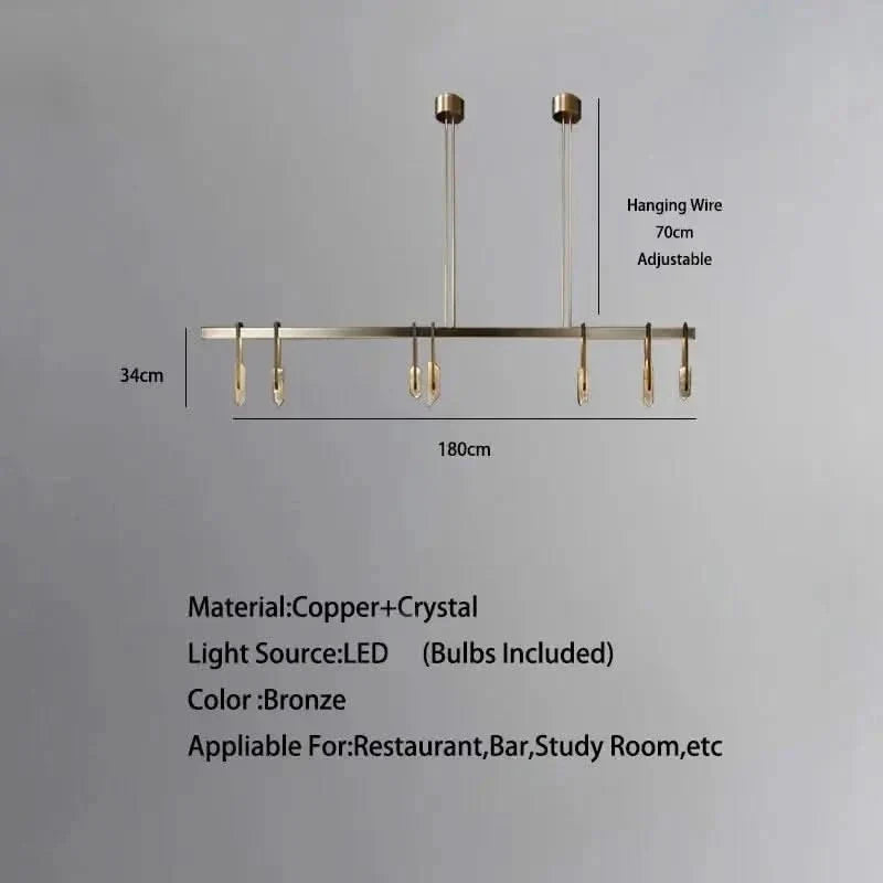 Copper Multi-Head Kitchen Island Chandelier – Linear & Round, 3 to 10 Heads, Dimmable
