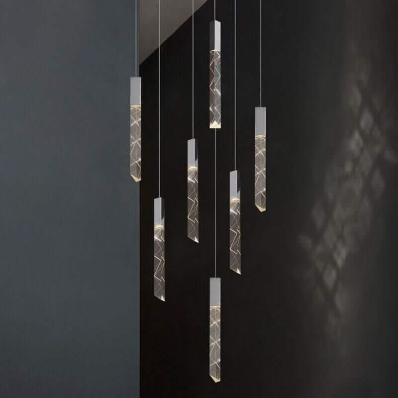 Crystal Tubes Staircase Chandelier Light – Black or Gold, 1 to 16 Lights, Warm & Cool White