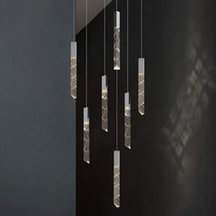 Crystal Tubes Staircase Chandelier Light – Black or Gold, 1 to 16 Lights, Warm & Cool White