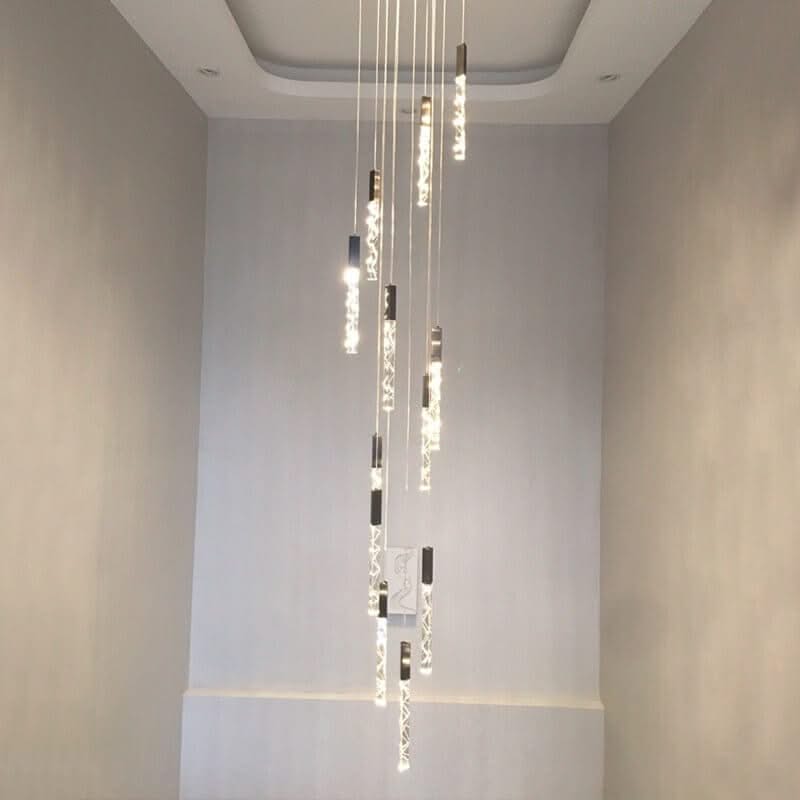 Crystal Tubes Staircase Chandelier Light – Black or Gold, 1 to 16 Lights, Warm & Cool White