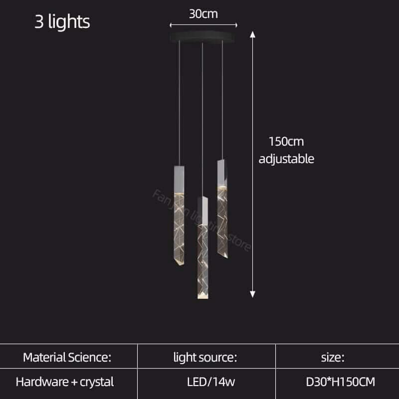 Crystal Tubes Staircase Chandelier Light – Black or Gold, 1 to 16 Lights, Warm & Cool White