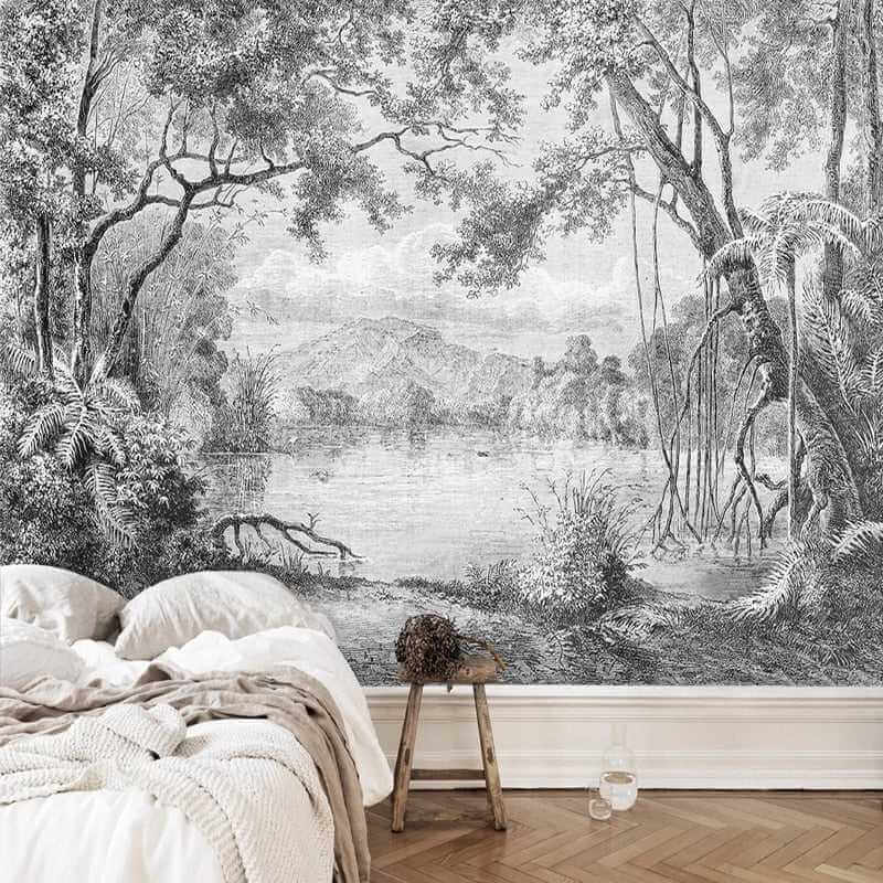 Black and White Forest Wallpaper Mural