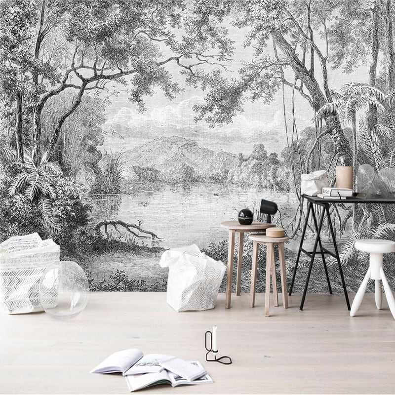 Black and White Forest Wallpaper Mural