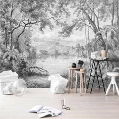 Black and White Forest Wallpaper Mural
