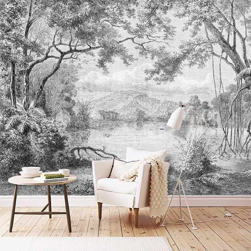 Black and White Forest Wallpaper Mural