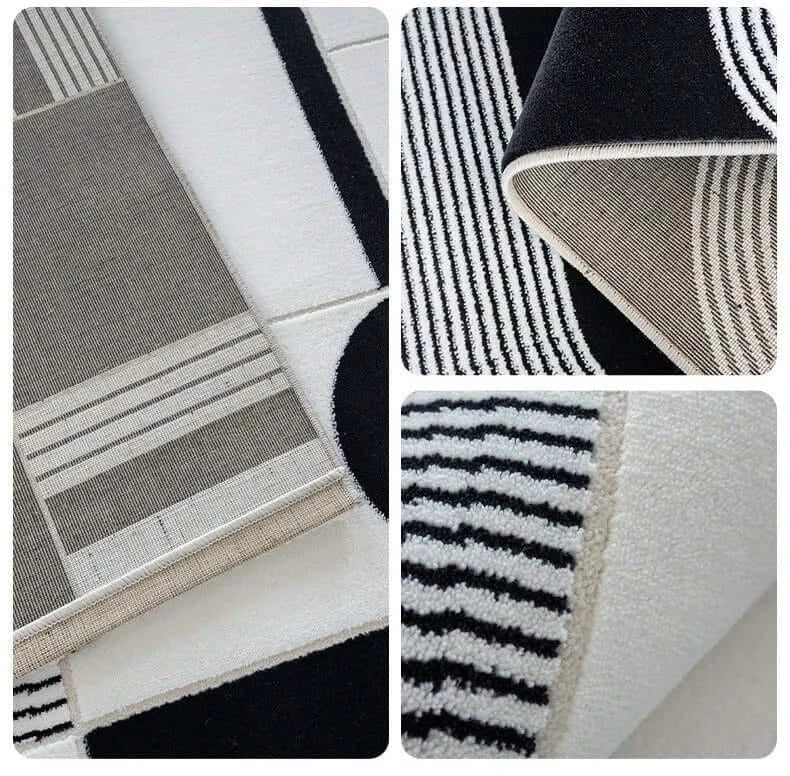 Abstract Black & White High Pile Tufted Rug