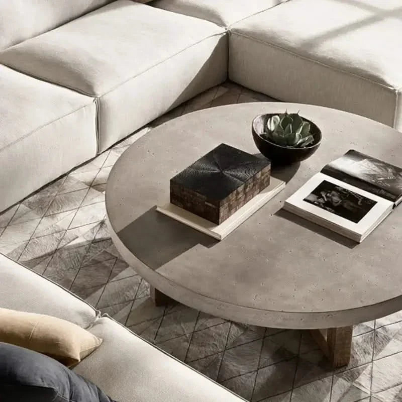 Aged Pine Wood Round Coffee Table – Rustic Solid Wood Designer Table