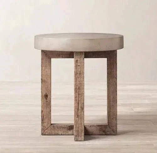Aged Pine Wood Round Coffee Table – Rustic Solid Wood Designer Table