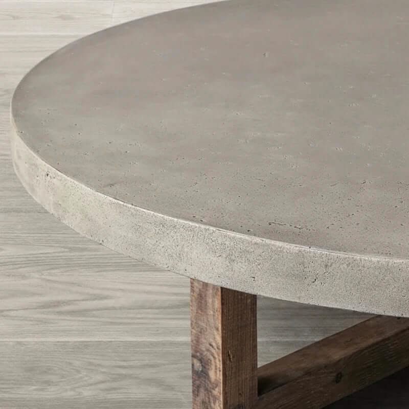 Aged Pine Wood Round Coffee Table – Rustic Solid Wood Designer Table