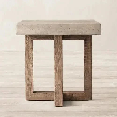 Aged Pine Wood Round Coffee Table – Rustic Solid Wood Designer Table