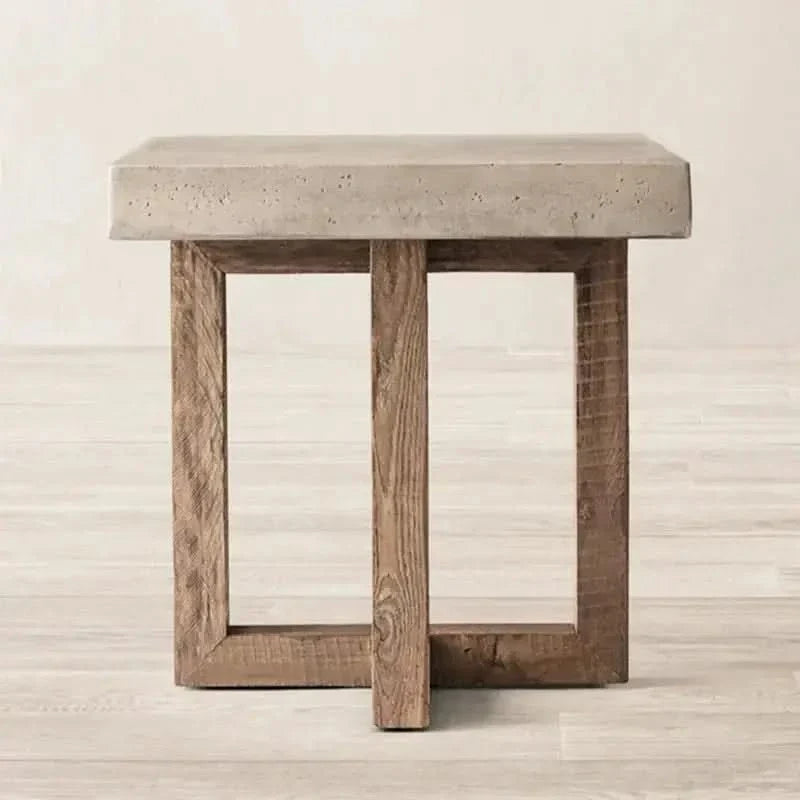 Aged Pine Wood Round Coffee Table – Rustic Solid Wood Designer Table