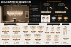 Aluminium Fringed Chandelier – Silver & Gold in 5 Sizes, Cold, Warm & Dimmable