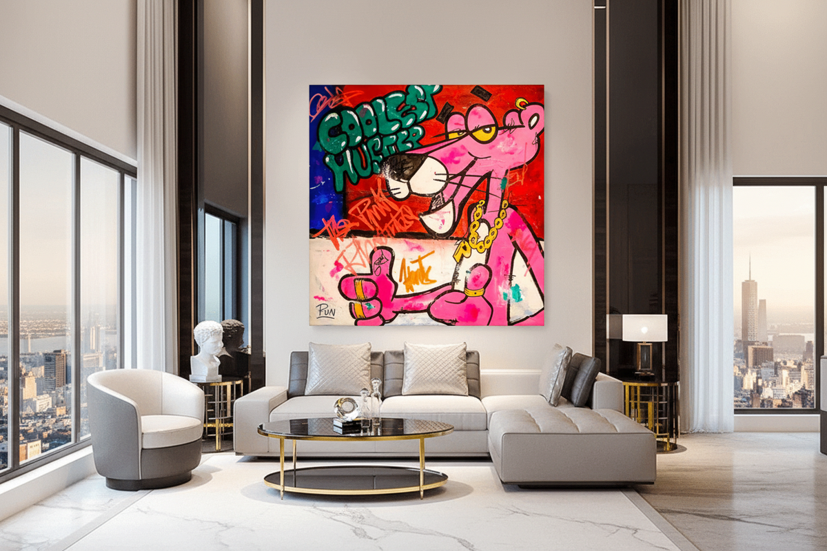 Artful Pink Panther - Whimsical Cartoon Decor
