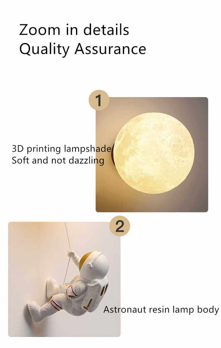 Astronaut on Moon Wall Lamp - Kids Room Lighting