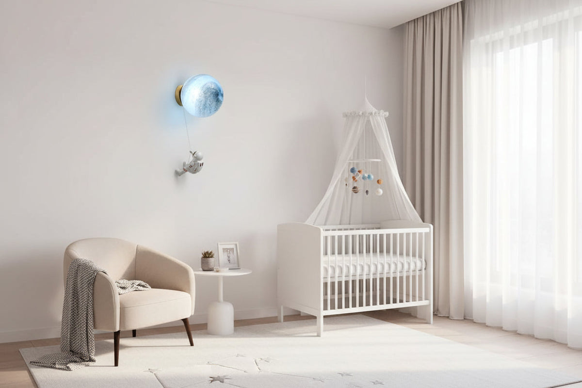 Astronaut on Moon Wall Lamp - Kids Room Lighting