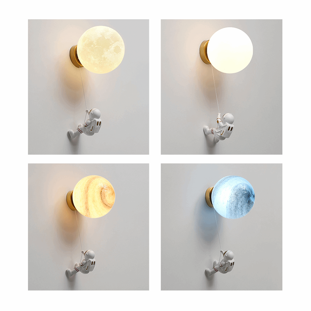 Astronaut on Moon Wall Lamp - Kids Room Lighting