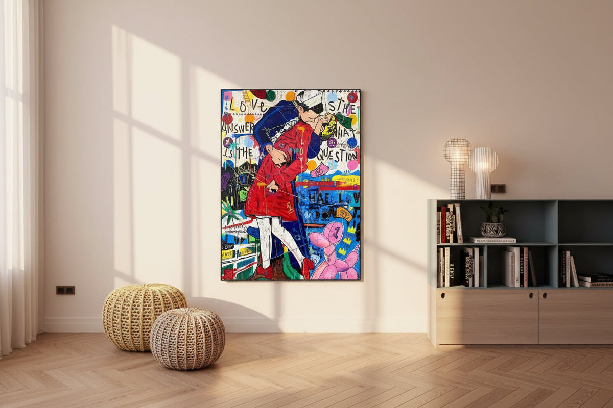 Banksy Abstract Graffiti Couple Kissing Canvas Wall Art