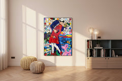 Banksy Abstract Graffiti Couple Kissing Canvas Wall Art