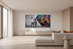 Banksy Art Boy Girl Pulling Curtain Canvas Wall Art
