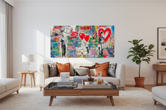 Banksy Art Love Is All We Need Hearts Canvas Wall Art