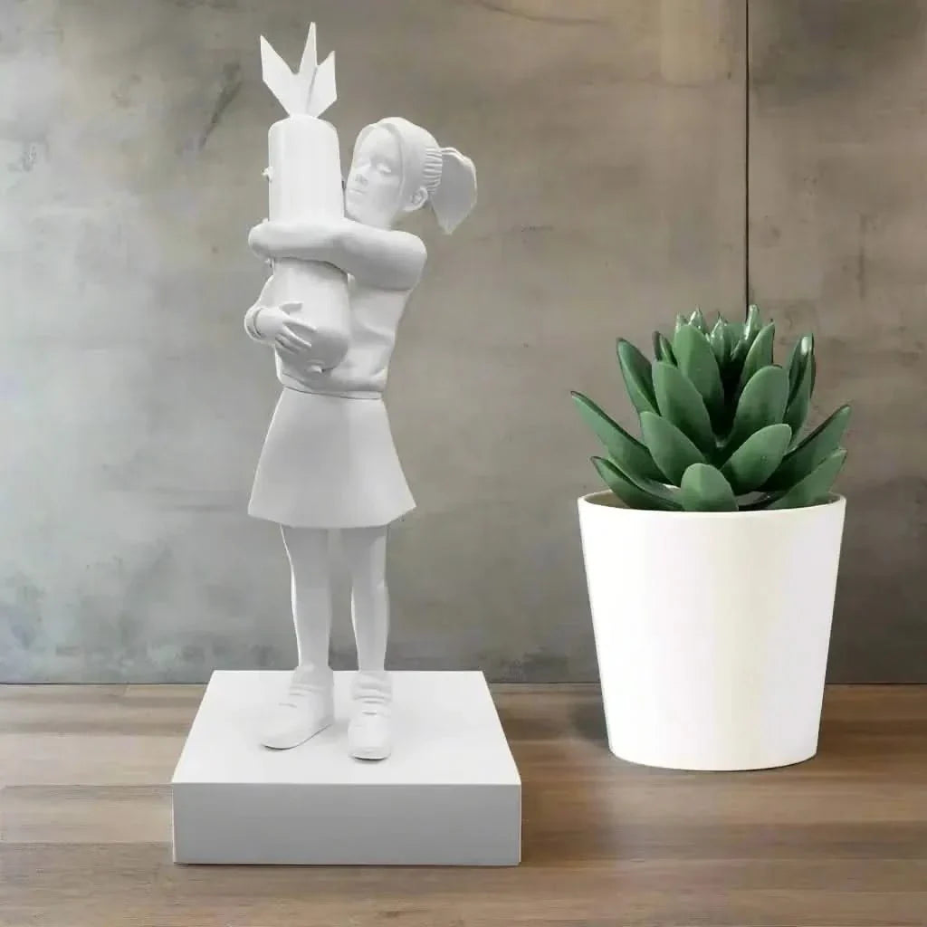 Banksy Bomb Hugger Girl Statue – Street Art Sculpture | 58cm, 100cm, 150cm, 200cm & 250cm | White, Black & Gold