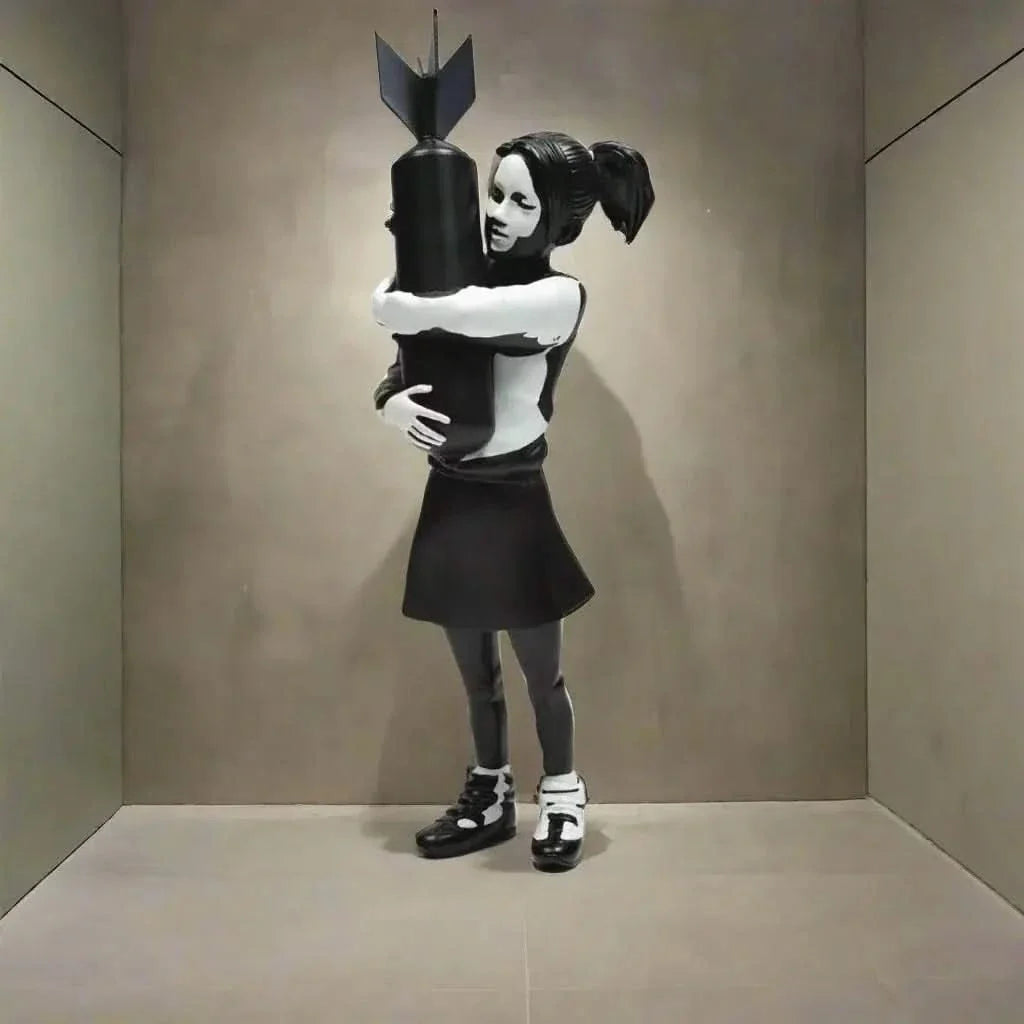 Banksy Bomb Hugger Girl Statue – Street Art Sculpture | 58cm, 100cm, 150cm, 200cm & 250cm | White, Black & Gold