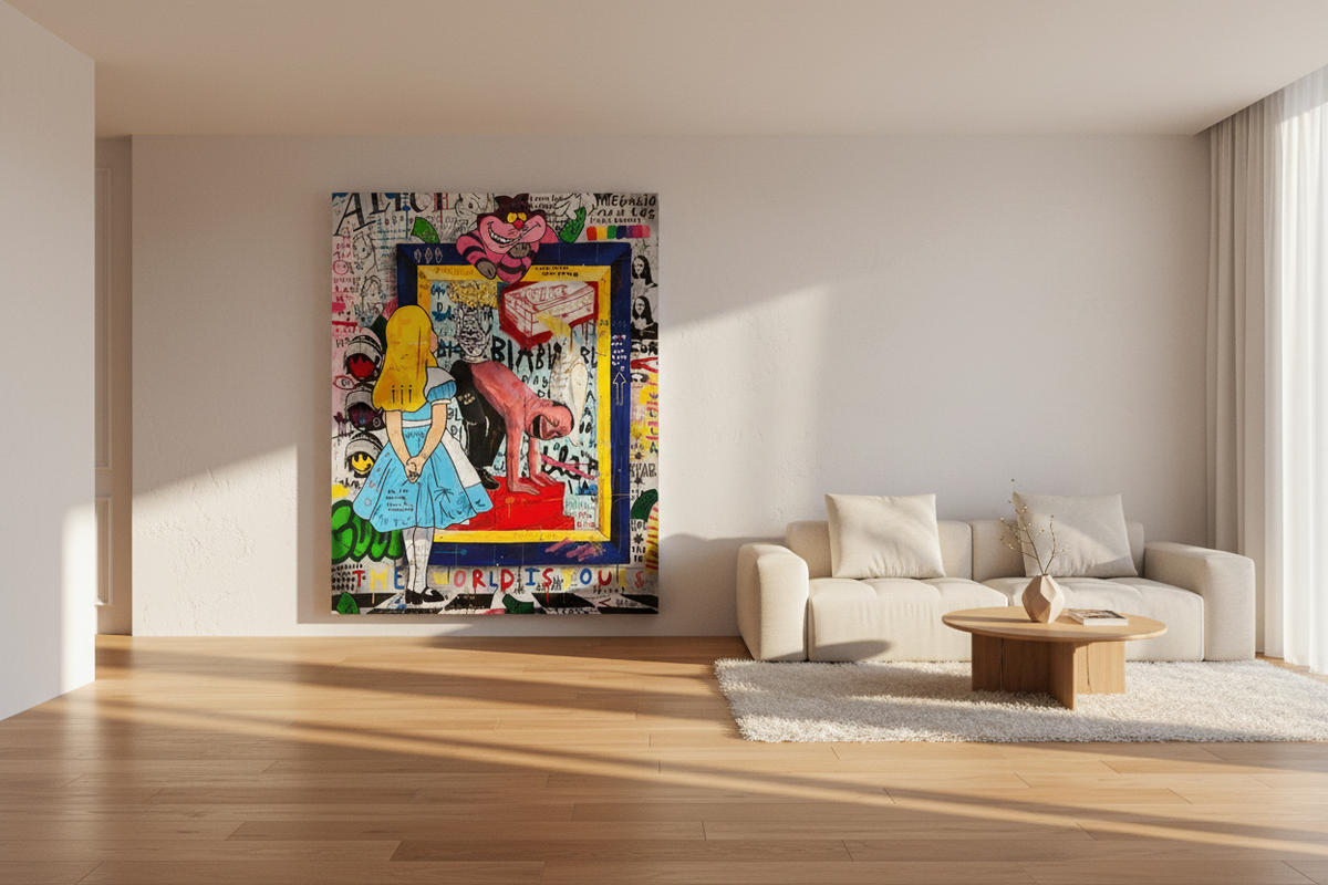 Banksy Graffiti Alice and Wonderland Mirror Canvas Wall Art