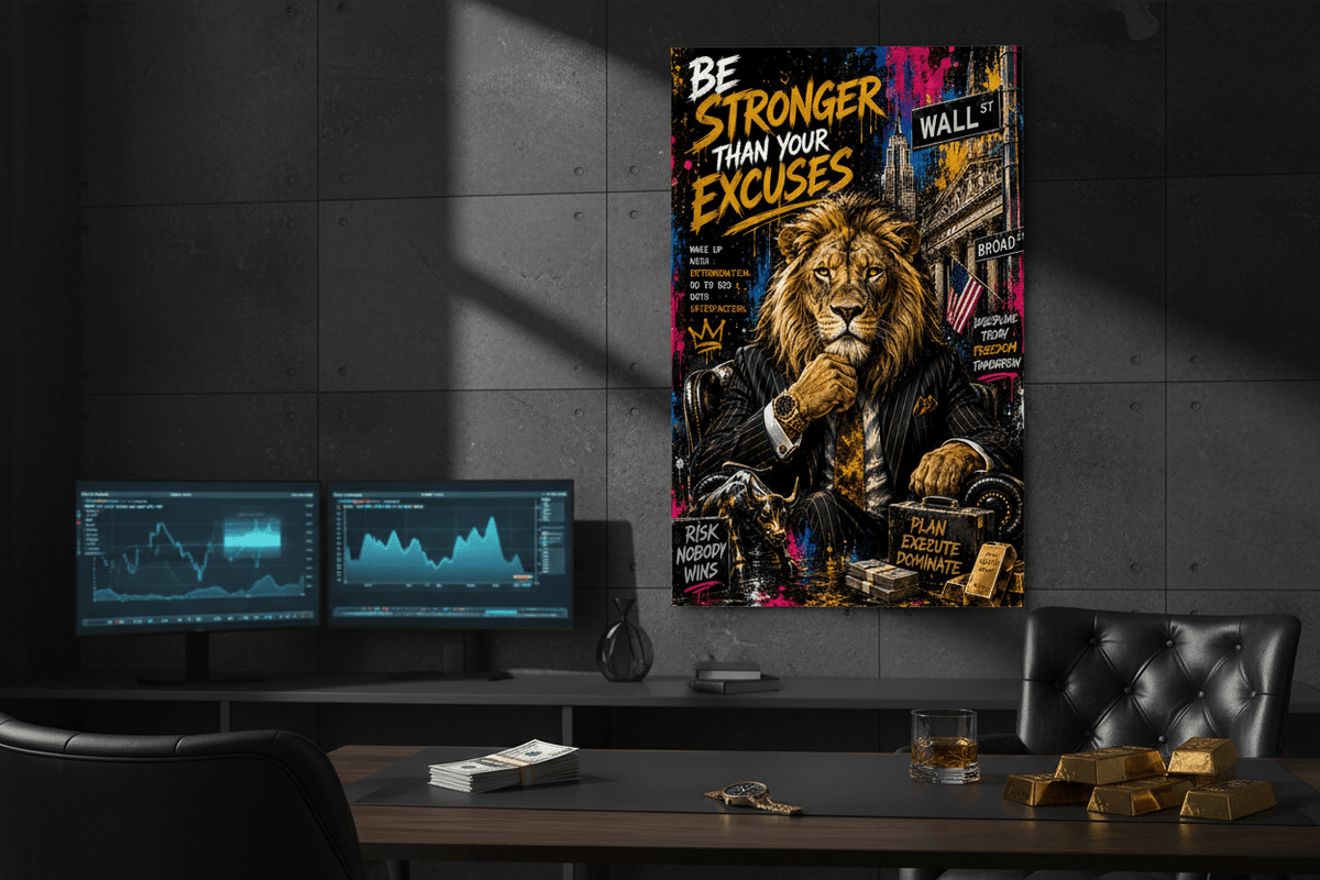 Be Stronger Than Your Excuses Wall Street Lion Canvas Wall Art