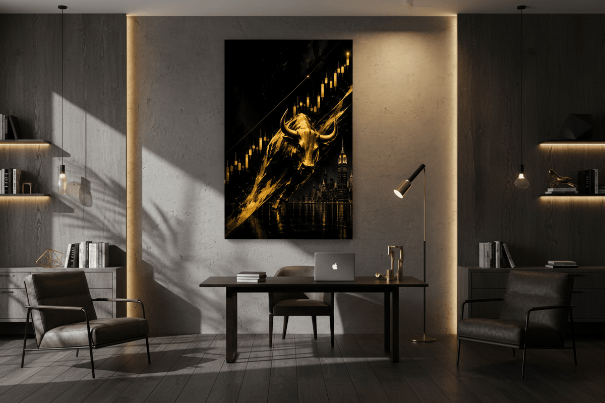 Black Gold Wall Street Bull Canvas Wall Art