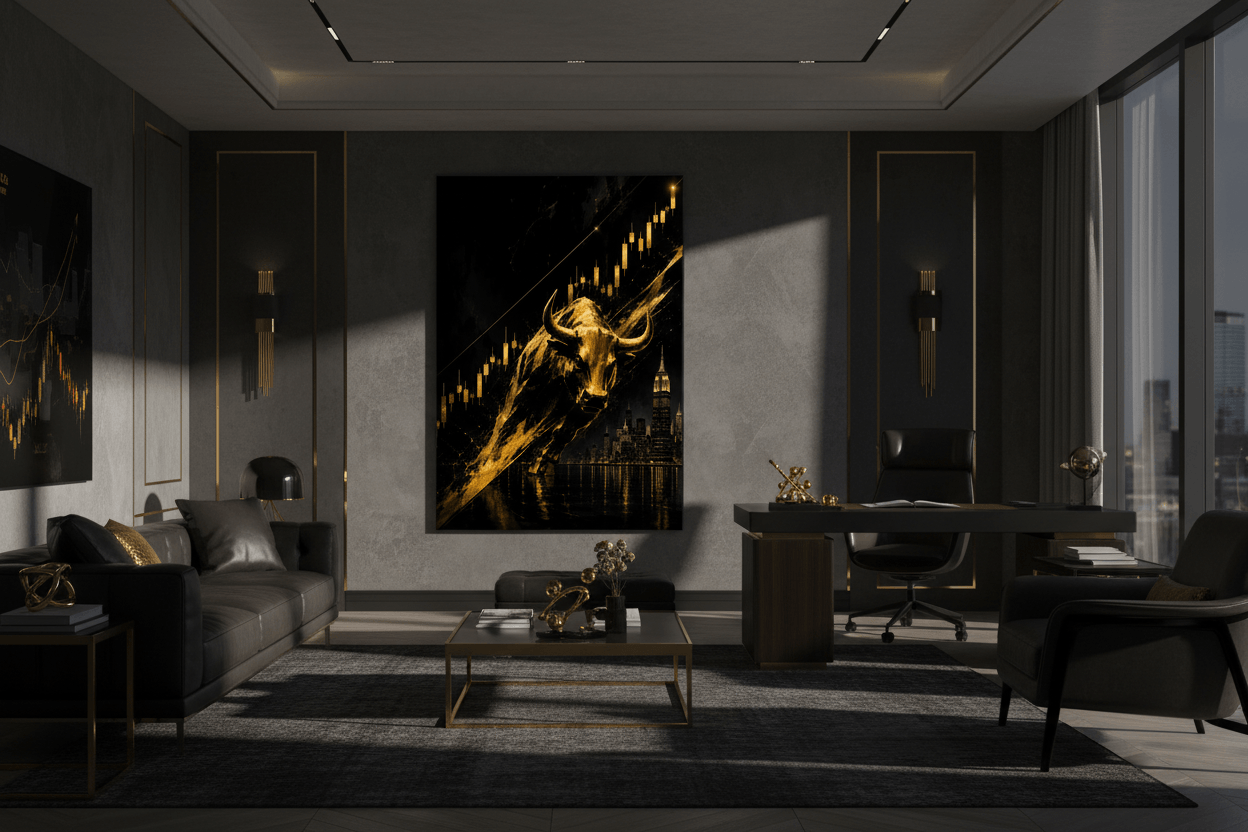 Black Gold Wall Street Bull Canvas Wall Art