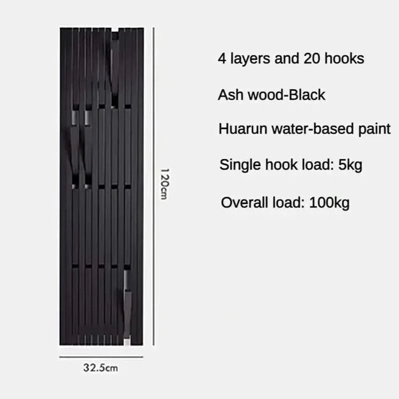 Black Oak Wood Piano Wall Hanging Coats Organiser