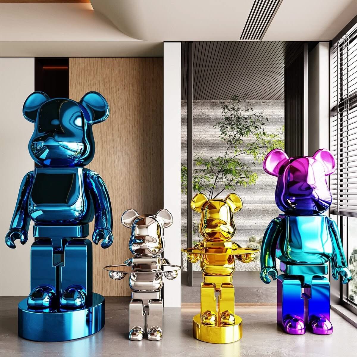 Electroplated Multicolour Bearbrick Statue Large Luxury Decorative Ornament