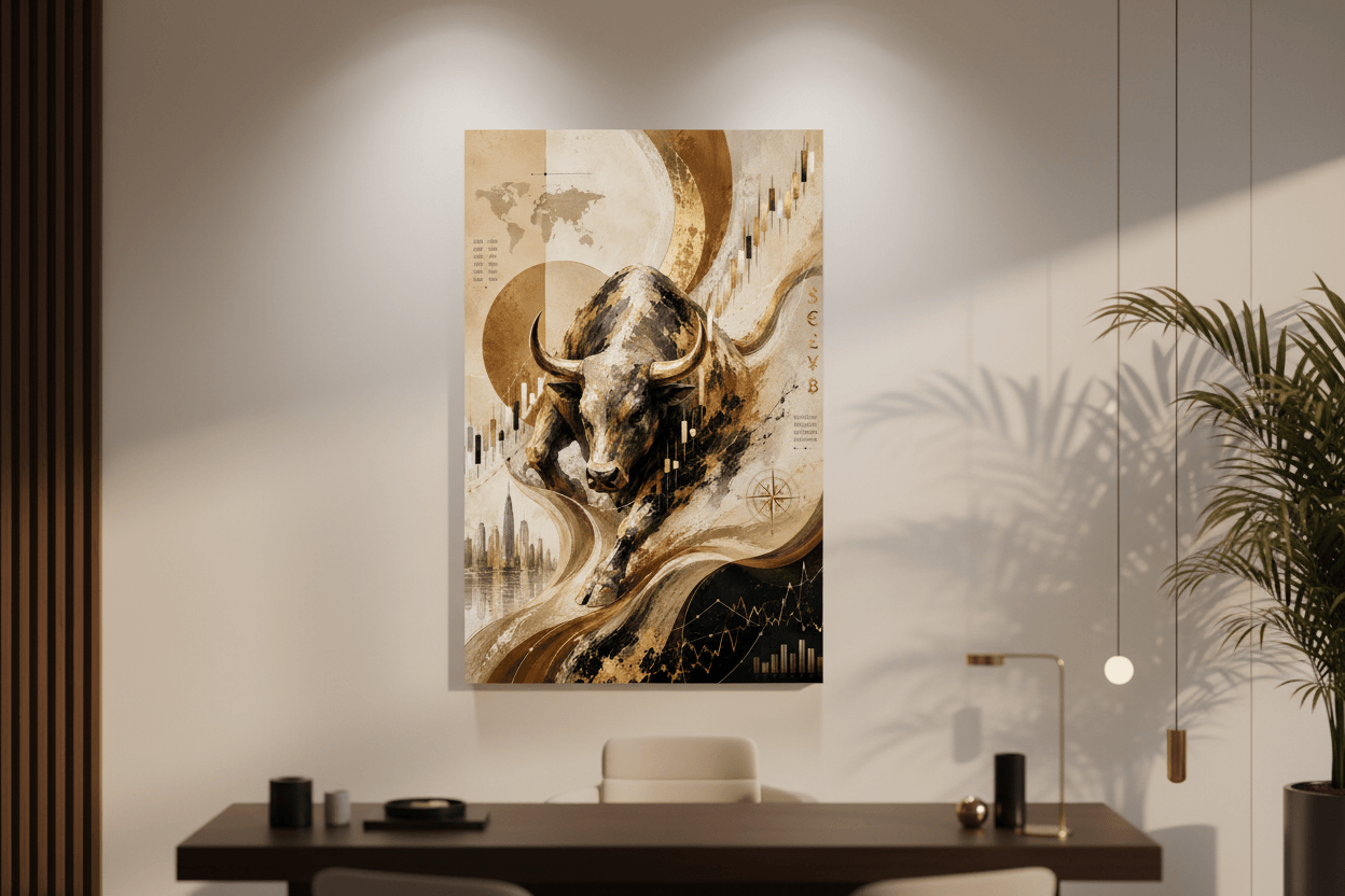 Abstract Forex Bull Wealth Flow Canvas Wall Art